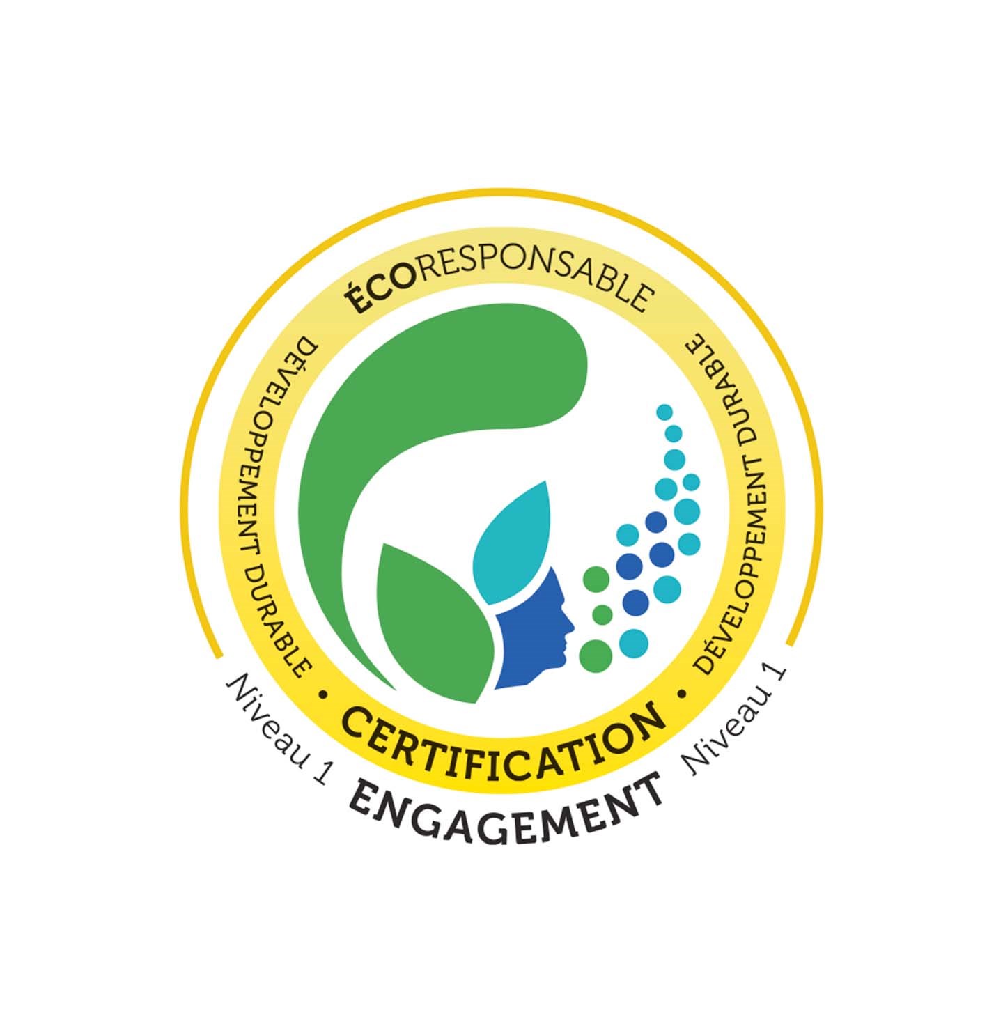 Logo de certification écoresponsable de niveau 1 - Simplex, votre partenaire engagé dans des pratiques durables et respectueuses de l'environnement.