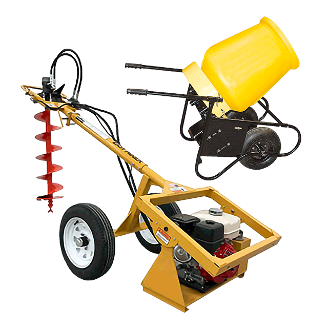 Ensemble tarière hydraulique et bétonnière