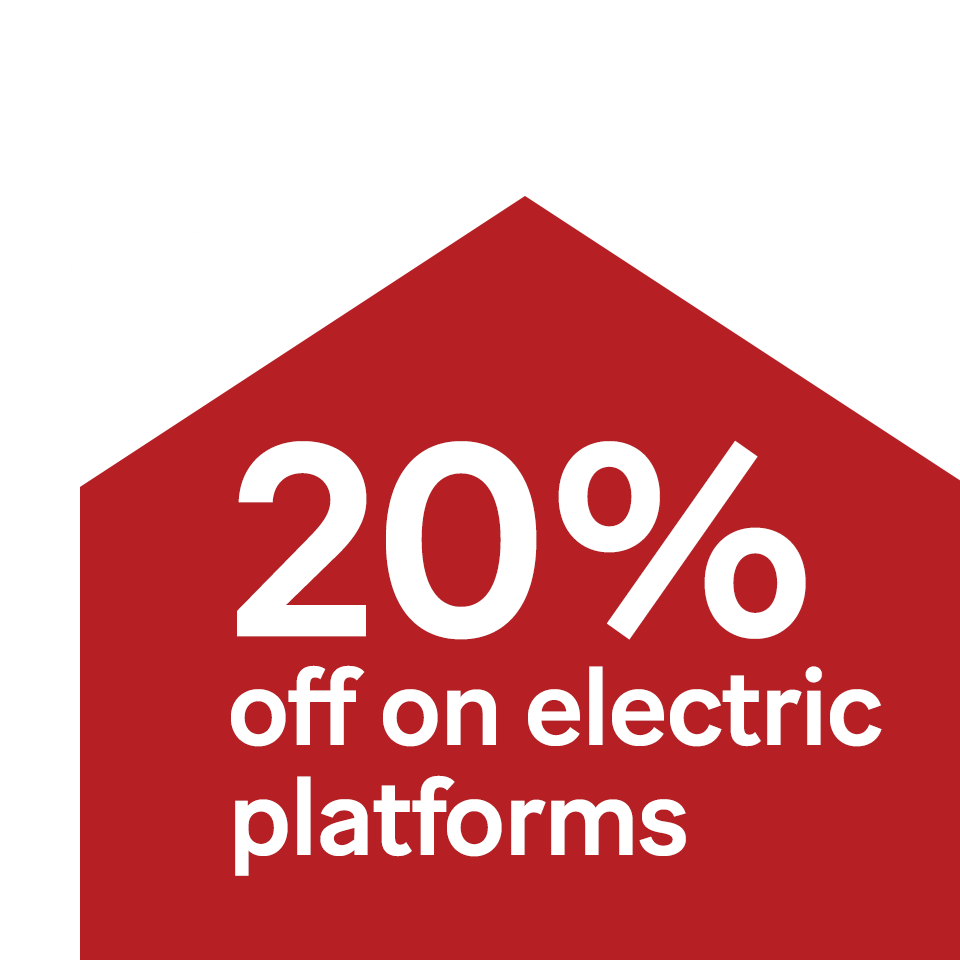 Promotional image featuring 20% ​​off Simplex electric lifting platforms